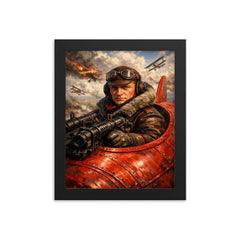 Aviator Manfred von Richthofen in scarlet cockpit framed print on a plain backdrop in size 8"x10".