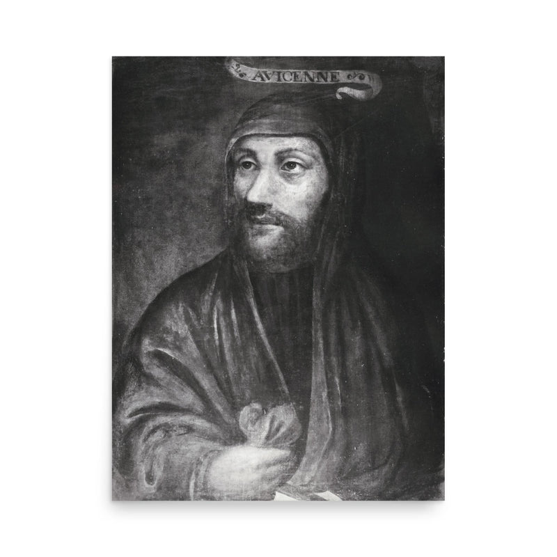 Avicenna (Ibn Sina) poster on a plain backdrop in size 18