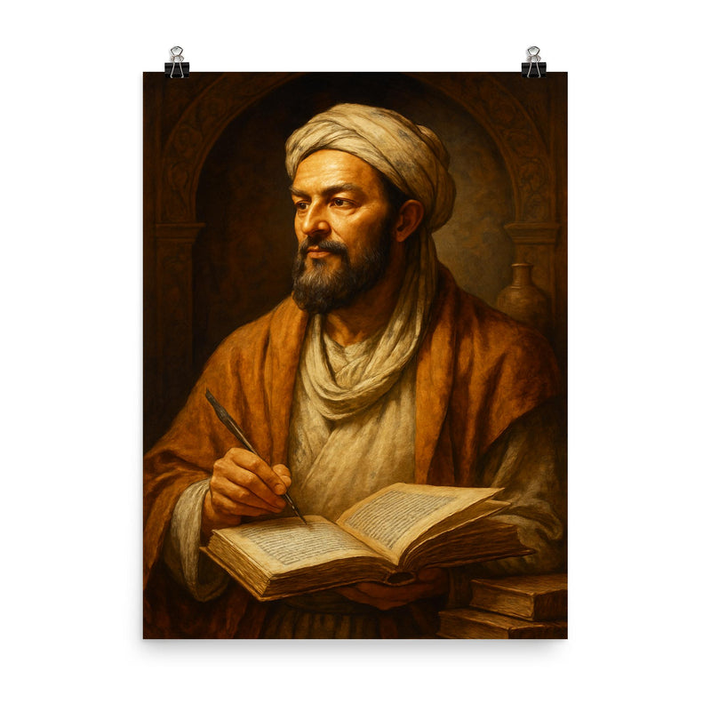 Avicenna Ibn Sina poster on a plain backdrop in size 8