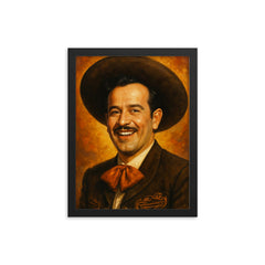 Awesome portrait of Pedro Infante smiling framed print on a plain backdrop in size 12"x16".