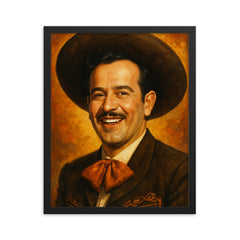 Awesome portrait of Pedro Infante smiling framed print on a plain backdrop in size 16"x20".
