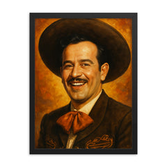 Awesome portrait of Pedro Infante smiling framed print on a plain backdrop in size 18"x24".