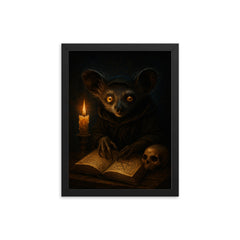 Aye aye lemur as nocturnal occult scholar framed print on a plain backdrop in size 12"x16".