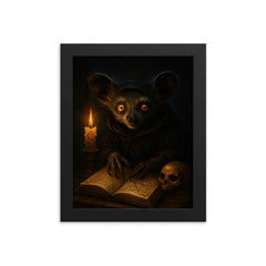 Aye aye lemur as nocturnal occult scholar framed print on a plain backdrop in size 8"x10".