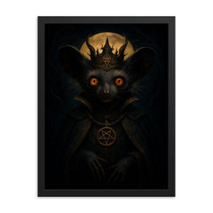 Aye aye lemur presented as nocturnal occult prince framed print on a plain backdrop in size 18"x24".