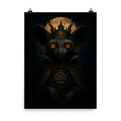 Aye aye lemur presented as nocturnal occult prince poster on a plain backdrop in size 8"x10".