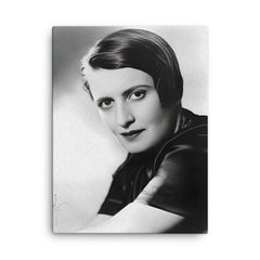 Ayn Rand canvas print on a plain backdrop in size 18"x24".