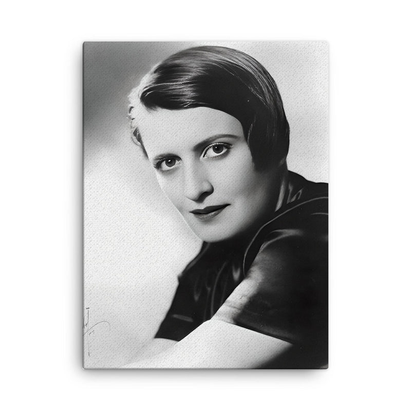 Ayn Rand canvas print on a plain backdrop in size 18