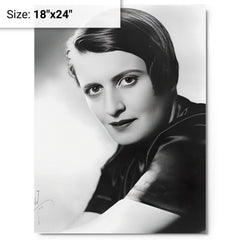 Ayn Rand metal print on a plain backdrop in size 18"x24".