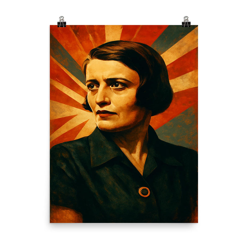 Ayn Rand poster on a plain backdrop in size 8