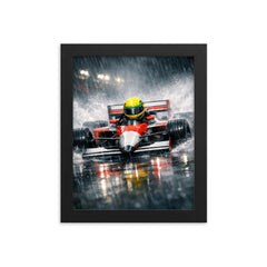 Ayrton Senna style rain racer without likeness framed print on a plain backdrop in size 8"x10".