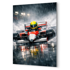 Ayrton Senna style rain racer without likeness metal print mockup