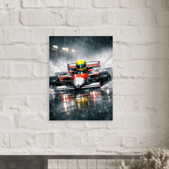 Ayrton Senna style rain racer without likeness metal print mockup