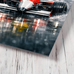 Ayrton Senna style rain racer without likeness metal print mockup
