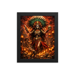 Aztec death goddess Mictecacihuatl festival grandeur framed print on a plain backdrop in size 8"x10".