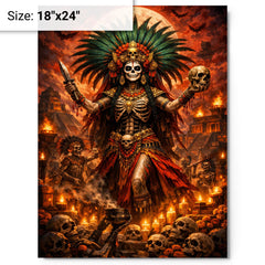 Aztec death goddess Mictecacihuatl festival grandeur metal print on a plain backdrop in size 18"x24".