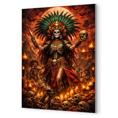 Aztec death goddess Mictecacihuatl festival grandeur metal print mockup
