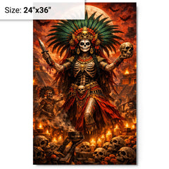 Aztec death goddess Mictecacihuatl festival grandeur metal print on a plain backdrop in size 24"x36".