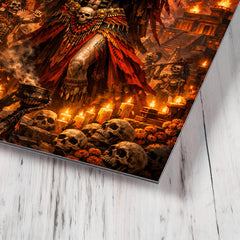 Aztec death goddess Mictecacihuatl festival grandeur metal print mockup