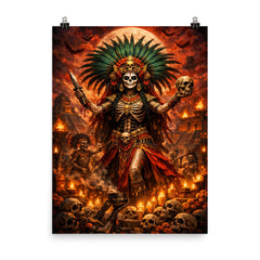 Aztec death goddess Mictecacihuatl festival grandeur poster on a plain backdrop in size 8"x10".