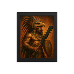 Aztec eagle warrior with obsidian macuahuitl framed print on a plain backdrop in size 8"x10".
