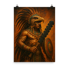 Aztec eagle warrior with obsidian macuahuitl poster on a plain backdrop in size 8"x10".