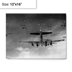 B-17 Flying Fortress In Formation metal print on a plain backdrop in size 12"x16".