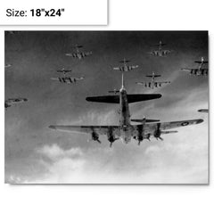 B-17 Flying Fortress In Formation metal print on a plain backdrop in size 18"x24".