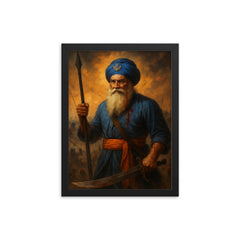 Baba Deep Singh wounded battlefield icon framed print on a plain backdrop in size 12"x16".