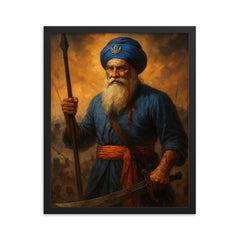 Baba Deep Singh wounded battlefield icon framed print on a plain backdrop in size 16"x20".