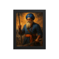 Baba Deep Singh wounded battlefield icon framed print on a plain backdrop in size 8"x10".