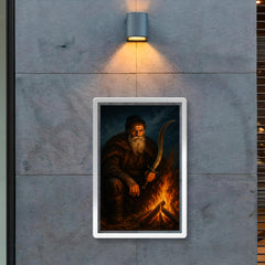 Baba Novac by campfire and curved blade poster 2