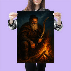 Baba Novac by campfire and curved blade poster 3