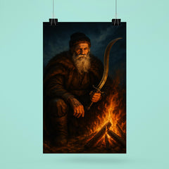 Baba Novac by campfire and curved blade poster 6