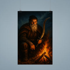 Baba Novac by campfire and curved blade poster 9