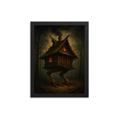 Baba Yaga house on chicken legs framed print on a plain backdrop in size 12"x16".