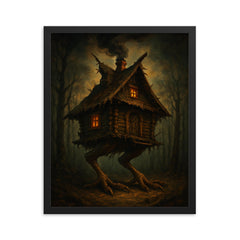 Baba Yaga house on chicken legs framed print on a plain backdrop in size 16"x20".