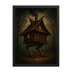 Baba Yaga house on chicken legs framed print on a plain backdrop in size 18"x24".