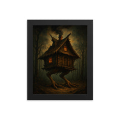 Baba Yaga house on chicken legs framed print on a plain backdrop in size 8"x10".