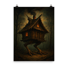 Baba Yaga house on chicken legs poster on a plain backdrop in size 8"x10".
