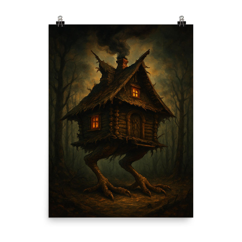 Baba Yaga house on chicken legs poster on a plain backdrop in size 8