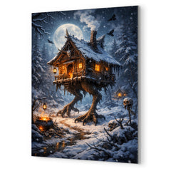 Baba Yaga hut on chicken legs winter metal print mockup