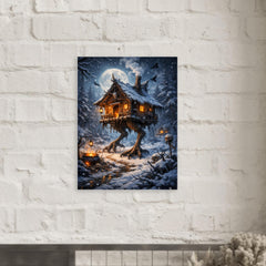 Baba Yaga hut on chicken legs winter metal print mockup