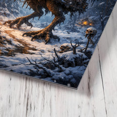 Baba Yaga hut on chicken legs winter metal print mockup