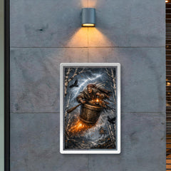 Baba Yaga mortar flight through storm birches poster 2