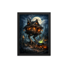 Baba Yaga's hut on chicken legs framed print on a plain backdrop in size 12"x16".