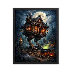 Baba Yaga's hut on chicken legs framed print on a plain backdrop in size 16"x20".
