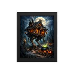 Baba Yaga's hut on chicken legs framed print on a plain backdrop in size 8"x10".