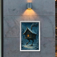 Baba Yaga’s hut stalking through snowy pines poster 2