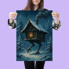 Baba Yaga’s hut stalking through snowy pines poster 3